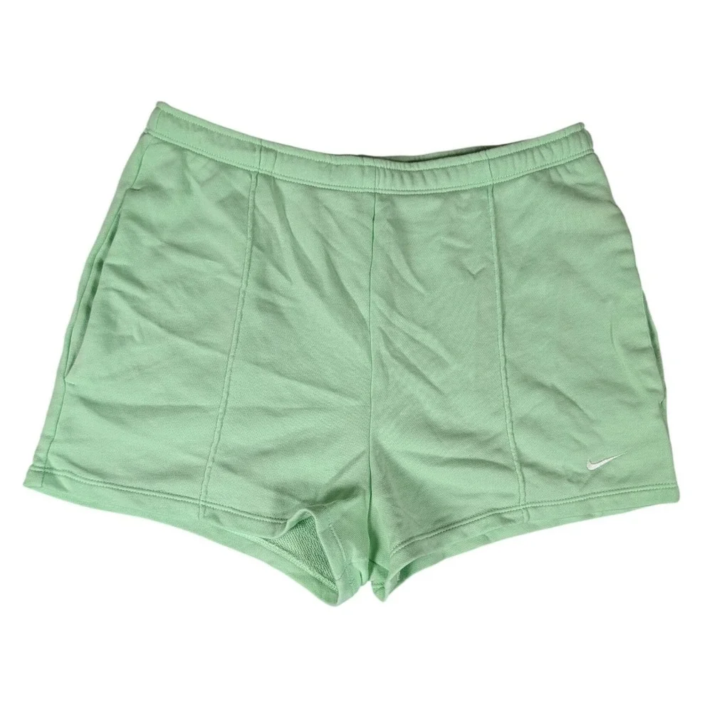 Nike Womens French Terry Athletic Shorts Mint Green Embroidered Swoosh Logo